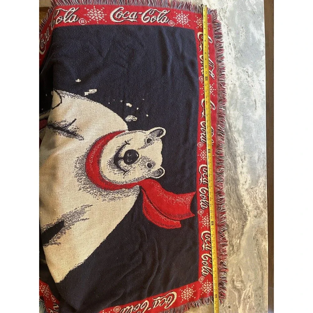Vintage Coca Cola Knitted Throw Blanket Tapestry Polar Bear Skiing Coke